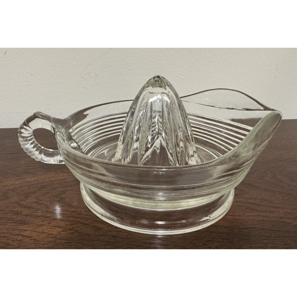 Vintage Depression Clear Glass Hazel Atlas Criss Cross Citrus Reamer Juicer